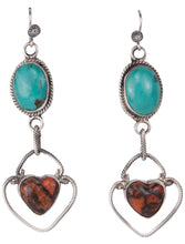 Load image into Gallery viewer, Navajo Native American Turquoise and Coral Earrings by Richard Jim SKU229923