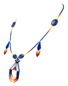 Navajo Native American Seed Bead and Lapis Teepee Necklace by Charlotte Begay SKU231172