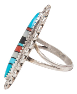 Navajo Native American Turquoise Inlay Dead Pawn Ring Size 7 SKU231372