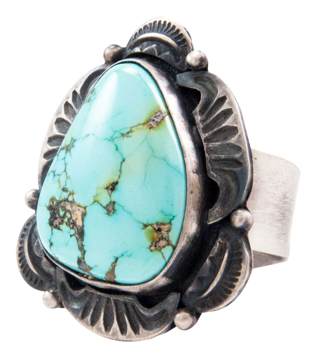 Navajo Native American Kingman Turquoise Ring Size 7 3/4 by Clark SKU2 ...