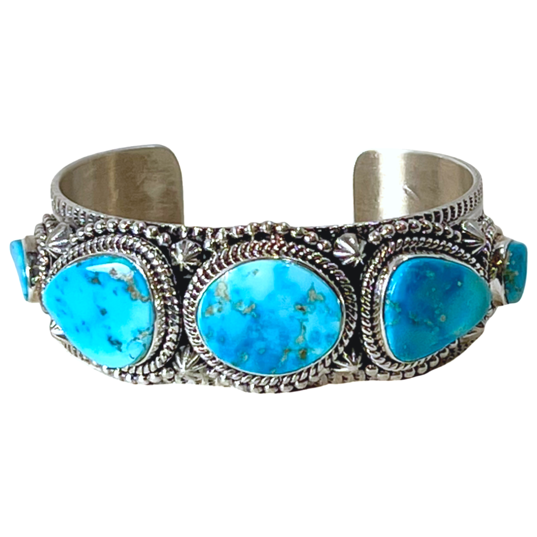 Navajo Native American Kingman Turquoise Bracelet by Joe Piaso Jr