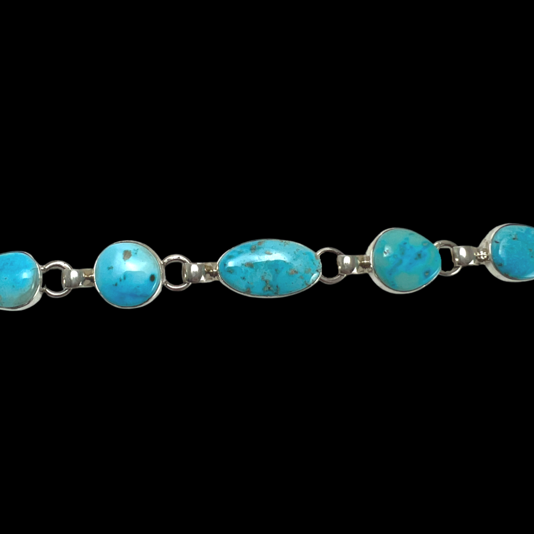 Navajo Native American Kingman Turquoise Link Bracelet by Lyle Piaso SKU  233062