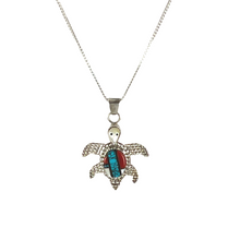 Load image into Gallery viewer, Zuni Native American Turquoise Inlay Turtle Pendant Necklace by Haloo SKU 233069