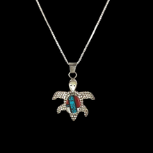 Load image into Gallery viewer, Zuni Native American Turquoise Inlay Turtle Pendant Necklace by Haloo SKU 233069