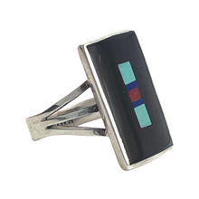 Load image into Gallery viewer, Zuni Native American Jet and Turquoise Inlay Ring Size 7 3/4   SKU230506
