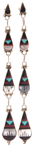 Zuni Native American Turquoise and Red Coral Inlay Earrings SKU227281