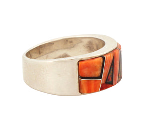 Navajo Native American Orange Shell and Created Opal Ring Size 12 1/4 by Calvin Begay SKU231405