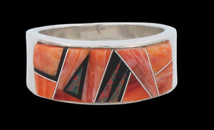 Navajo Native American Orange Shell and Created Opal Ring Size 12 1/4 by Calvin Begay SKU231405