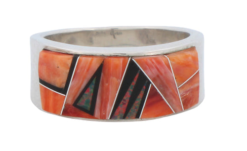 Navajo Native American Orange Shell and Created Opal Ring Size 12 1/4 by Calvin Begay SKU231405