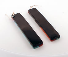 Load image into Gallery viewer, Santo Domingo Native American Turquoise and Jet Inlay Earrings SKU233095