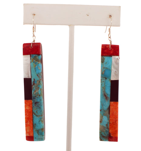 Santo Domingo Native American Turquoise and Jet Inlay Earrings SKU233095