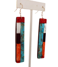 Load image into Gallery viewer, Santo Domingo Native American Turquoise and Jet Inlay Earrings SKU233095