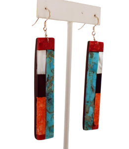 Santo Domingo Native American Turquoise and Jet Inlay Earrings SKU233095