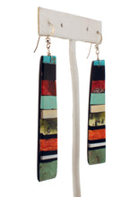 Load image into Gallery viewer, Santo Domingo Native American Turquoise and Jet Inlay Earrings SKU233096