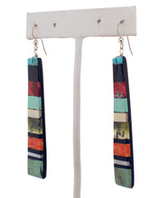 Load image into Gallery viewer, Santo Domingo Native American Turquoise and Jet Inlay Earrings SKU233096
