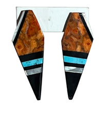 Load image into Gallery viewer, Santo Dominto Turquoise and Coral Inlay Earrings SKU233106