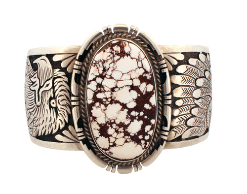 Navajo Native American Eagle and Wild Horse Magnesite Bracelet by Charley