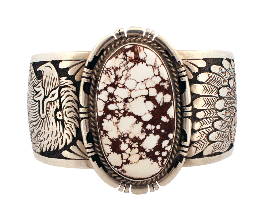 Navajo Native American Eagle and Wild Horse Magnesite Bracelet by Charley