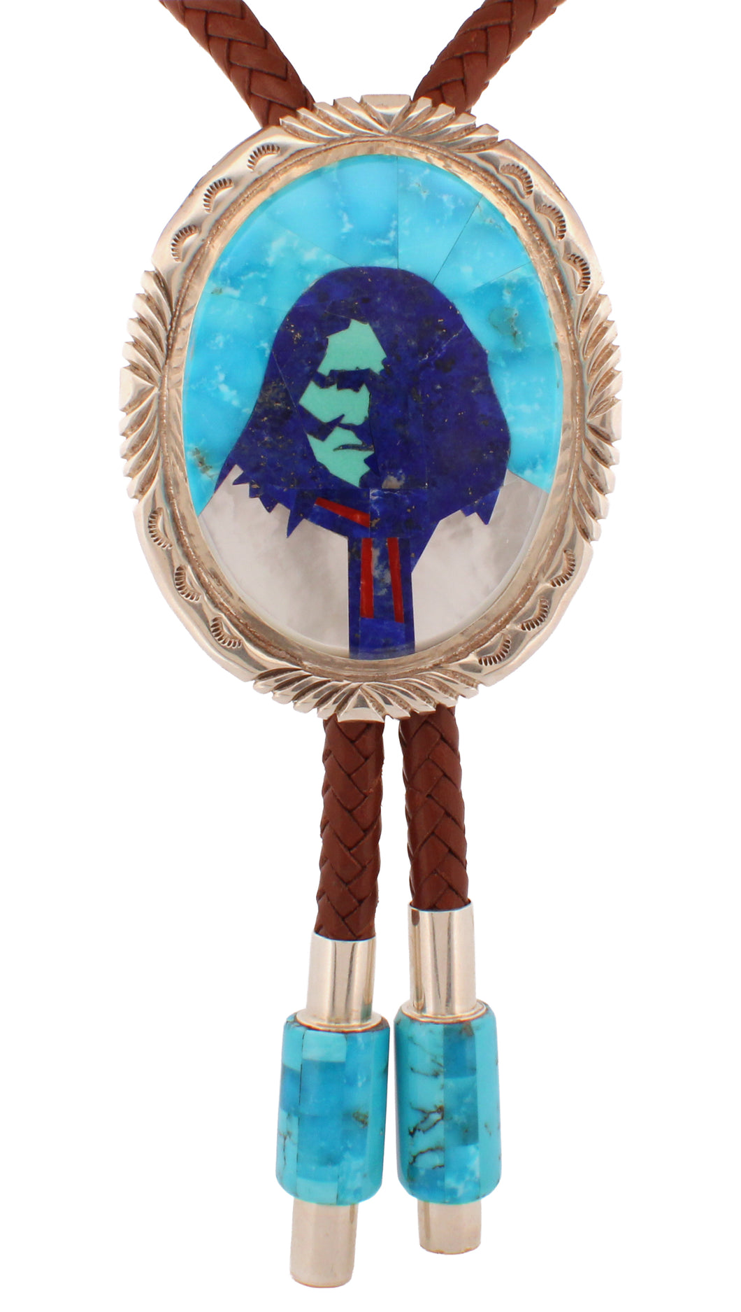 Navajo Native American Geronimo Inlay Bolo Tie by Calvin Desson