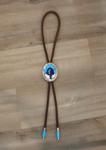 Navajo Native American Geronimo Inlay Bolo Tie by Calvin Desson