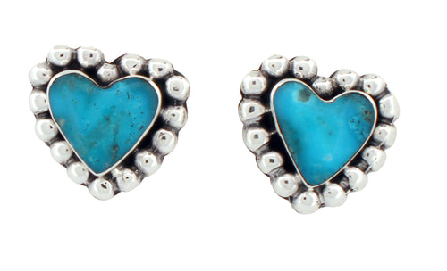 Navajo Native American Campitos Turquoise Heart Earrings by Gordon SKU233122