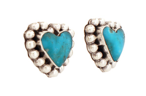 Navajo Native American Campitos Turquoise Heart Earrings by Gordon SKU233122