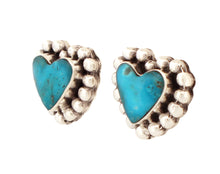Load image into Gallery viewer, Navajo Native American Campitos Turquoise Heart Earrings by Gordon SKU233122