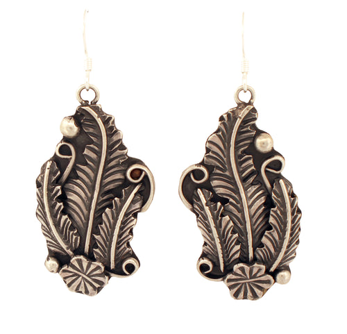 Navajo Native American Traditional Sterling feather earrings by Yazzie SKU233125
