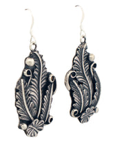 Load image into Gallery viewer, Navajo Native American Traditional Sterling feather earrings by Yazzie SKU233125