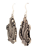 Load image into Gallery viewer, Navajo Native American Traditional Sterling feather earrings by Yazzie SKU233126