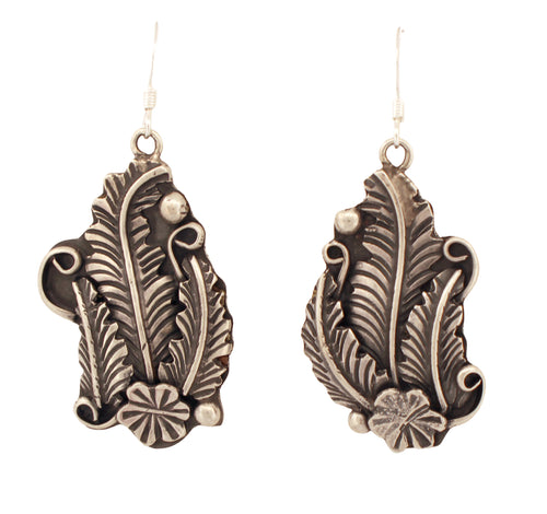 Navajo Native American Traditional Sterling feather earrings by Yazzie SKU233126