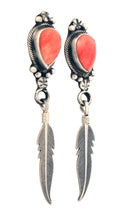 Load image into Gallery viewer, Navajo Native American Orange Shell and Feather Earrings by Chris Charley SKU233129