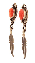Load image into Gallery viewer, Navajo Native American Orange Shell and Feather Earrings by Chris Charley SKU233129
