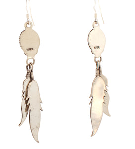 Navajo Native American Kingman Turquoise and Feather Earrings by Chris Charley SKU233130