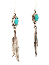 Load image into Gallery viewer, Navajo Native American Kingman Turquoise and Feather Earrings by Chris Charley SKU233130