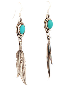 Navajo Native American Kingman Turquoise and Feather Earrings by Chris Charley SKU233130