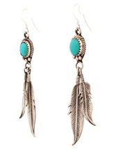 Load image into Gallery viewer, Navajo Native American Kingman Turquoise and Feather Earrings by Chris Charley SKU233130