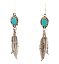 Load image into Gallery viewer, Navajo Native American Kingman Turquoise and Feather Earrings by Chris Charley SKU233131