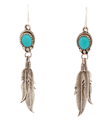 Navajo Native American Kingman Turquoise and Feather Earrings by Chris Charley SKU233131