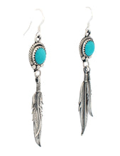 Load image into Gallery viewer, Navajo Native American Kingman Turquoise and Feather Earrings by Chris Charley SKU233131