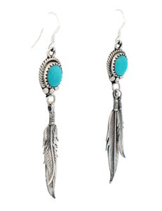 Navajo Native American Kingman Turquoise and Feather Earrings by Chris Charley SKU233131