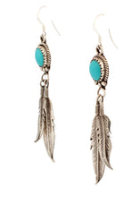 Load image into Gallery viewer, Navajo Native American Kingman Turquoise and Feather Earrings by Chris Charley SKU233131