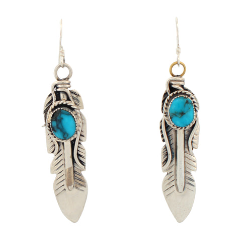 Navajo Native American Campitos Turquoise Feather Earrings SKU233132