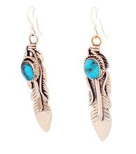 Load image into Gallery viewer, Navajo Native American Campitos Turquoise Feather Earrings SKU233132