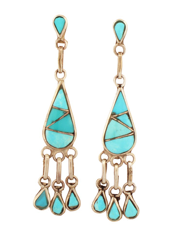 Zuni Native American Kingman Turquoise Inlay Earrings by Lowsayate SKU233135