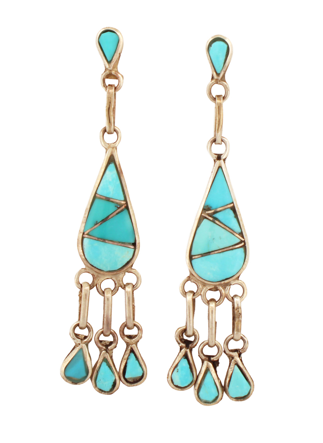 Zuni Native American Kingman Turquoise Inlay Earrings by Lowsayate SKU233135