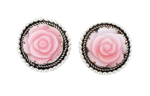 Navajo Native American Pink Conch Shell Flower Earrings by Platero SKU233138