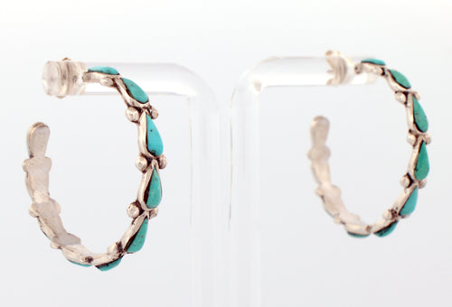 Zuni Native American Campitos Turquoise Hoop Earrings SKU233139