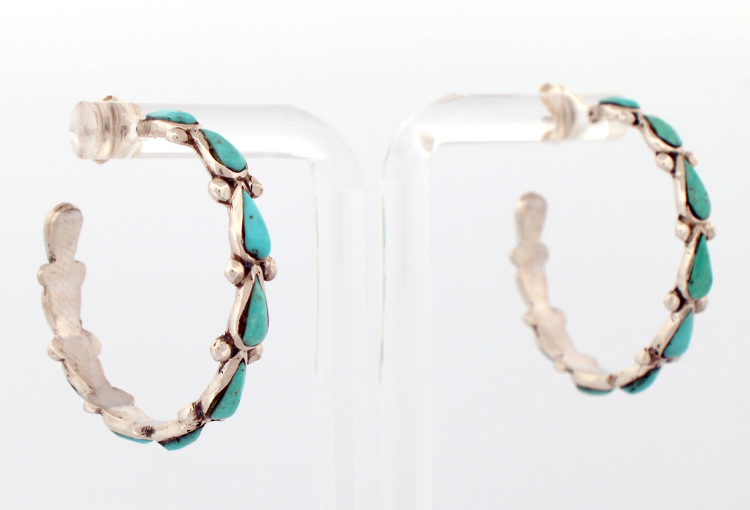 Zuni Native American Campitos Turquoise Hoop Earrings SKU233139