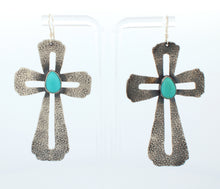 Load image into Gallery viewer, Navajo Native American Campitos Turquoise Cross Earrings by Willie SKU233140